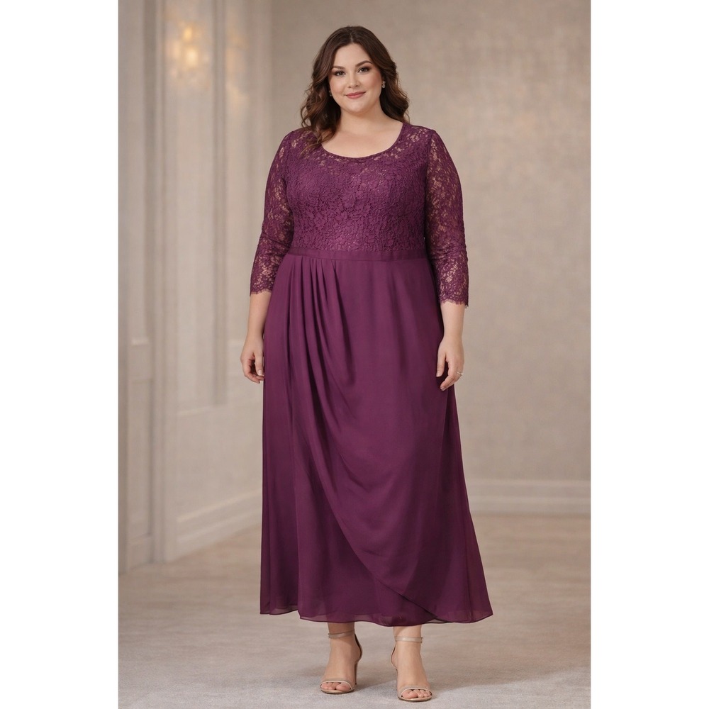 Whimsigoth Formal Bridesmaid Midi Dress Draped‎ Burgandy Wine Lace Size 2X Lined